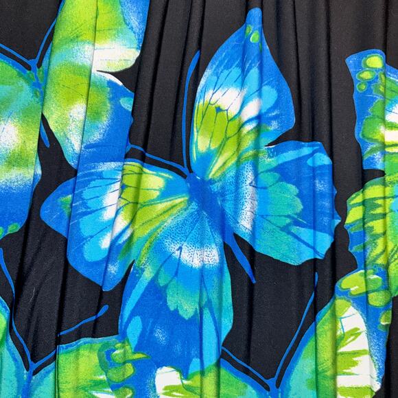 Vtg Avenue Sleeveless Dress Womens Sz 18/20 Black Blue Green Butterfly Faux Wrap - Picture 3 of 7
